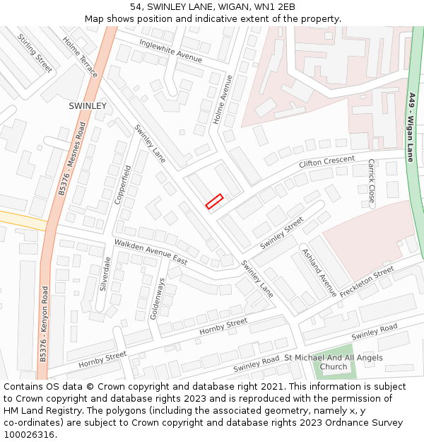 54, SWINLEY LANE, WIGAN, WN1 2EB: Location map and indicative extent of plot