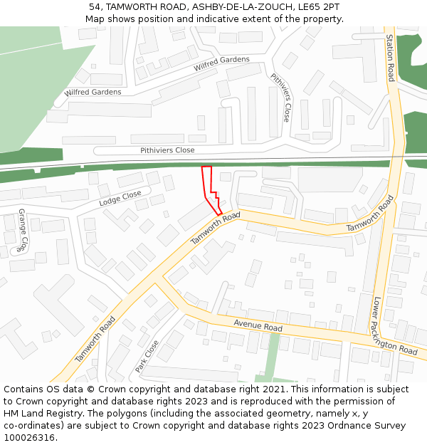 54, TAMWORTH ROAD, ASHBY-DE-LA-ZOUCH, LE65 2PT: Location map and indicative extent of plot