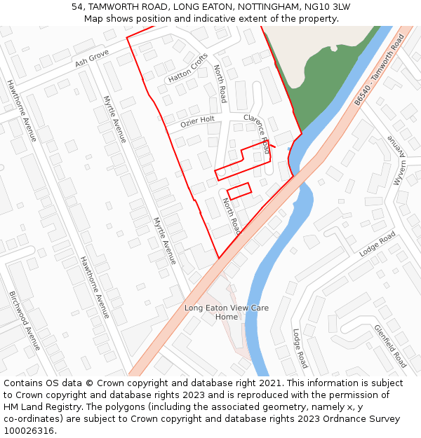 54, TAMWORTH ROAD, LONG EATON, NOTTINGHAM, NG10 3LW: Location map and indicative extent of plot