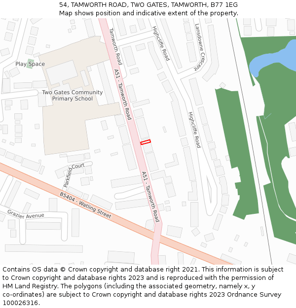 54, TAMWORTH ROAD, TWO GATES, TAMWORTH, B77 1EG: Location map and indicative extent of plot