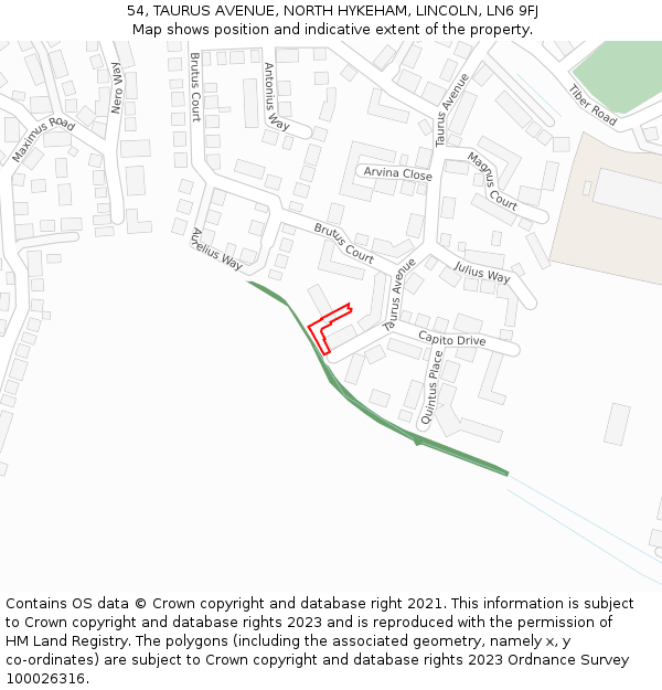 54, TAURUS AVENUE, NORTH HYKEHAM, LINCOLN, LN6 9FJ: Location map and indicative extent of plot