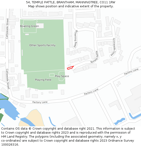 54, TEMPLE PATTLE, BRANTHAM, MANNINGTREE, CO11 1RW: Location map and indicative extent of plot