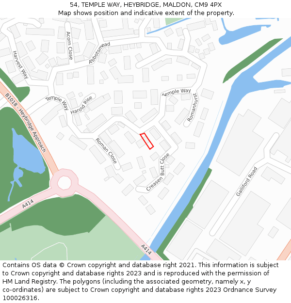 54, TEMPLE WAY, HEYBRIDGE, MALDON, CM9 4PX: Location map and indicative extent of plot