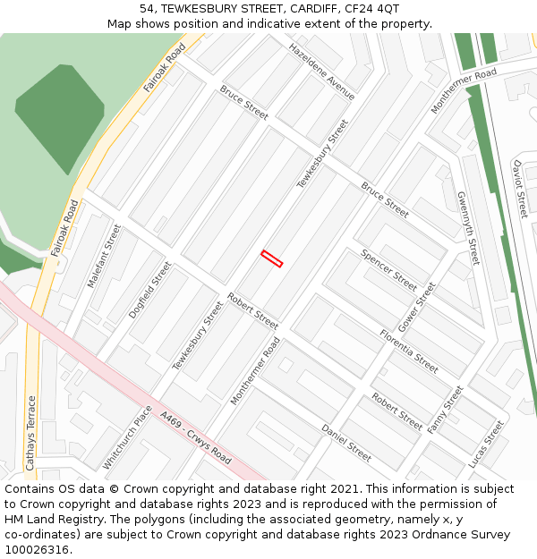 54, TEWKESBURY STREET, CARDIFF, CF24 4QT: Location map and indicative extent of plot