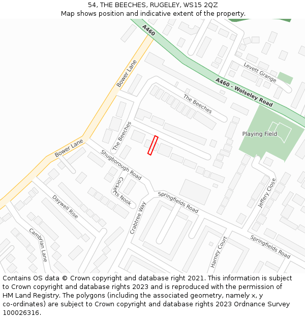 54, THE BEECHES, RUGELEY, WS15 2QZ: Location map and indicative extent of plot