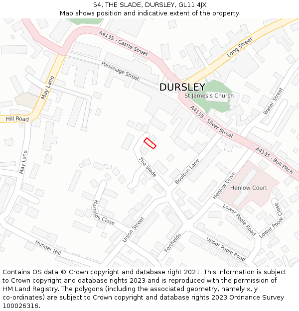 54, THE SLADE, DURSLEY, GL11 4JX: Location map and indicative extent of plot