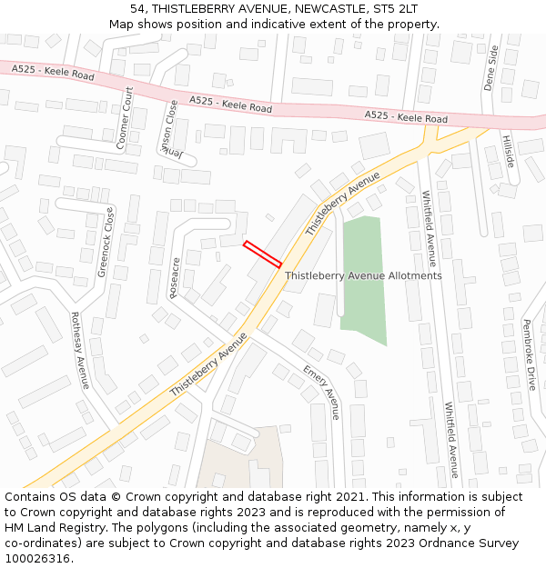54, THISTLEBERRY AVENUE, NEWCASTLE, ST5 2LT: Location map and indicative extent of plot