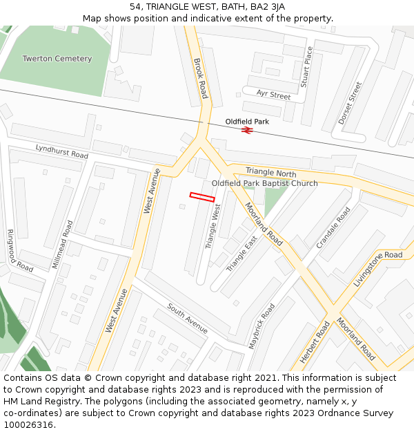 54, TRIANGLE WEST, BATH, BA2 3JA: Location map and indicative extent of plot
