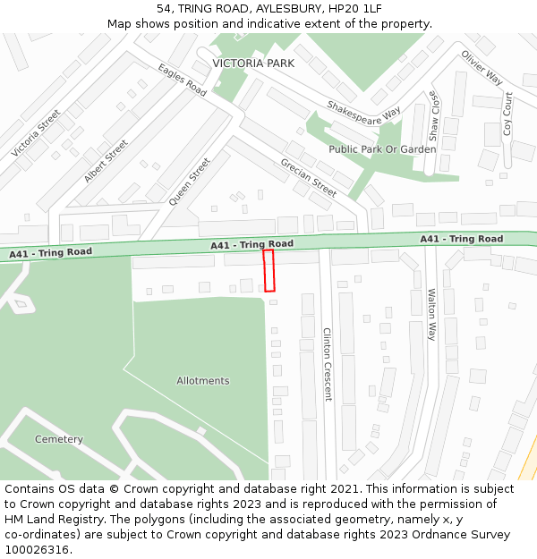 54, TRING ROAD, AYLESBURY, HP20 1LF: Location map and indicative extent of plot