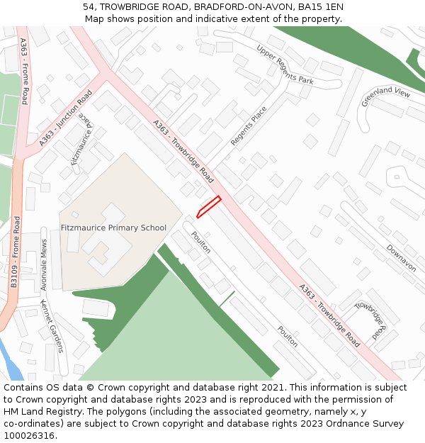 54, TROWBRIDGE ROAD, BRADFORD-ON-AVON, BA15 1EN: Location map and indicative extent of plot