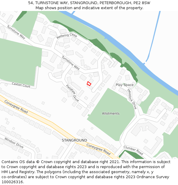 54, TURNSTONE WAY, STANGROUND, PETERBOROUGH, PE2 8SW: Location map and indicative extent of plot