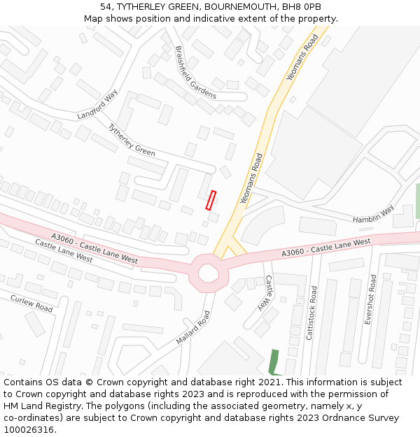 54, TYTHERLEY GREEN, BOURNEMOUTH, BH8 0PB: Location map and indicative extent of plot