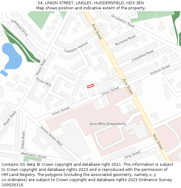 54, UNION STREET, LINDLEY, HUDDERSFIELD, HD3 3EN: Location map and indicative extent of plot