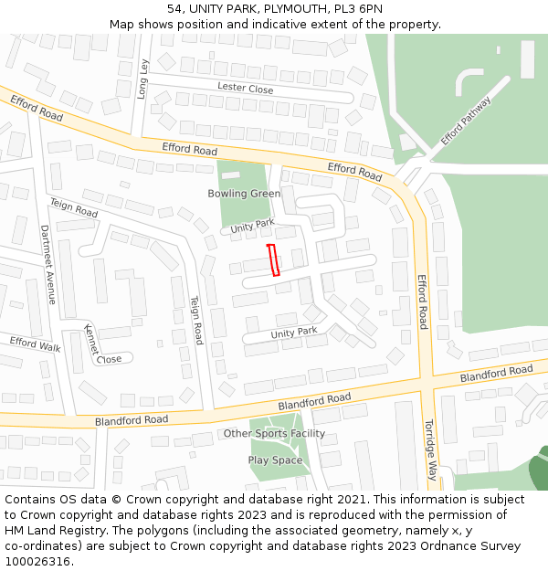 54, UNITY PARK, PLYMOUTH, PL3 6PN: Location map and indicative extent of plot