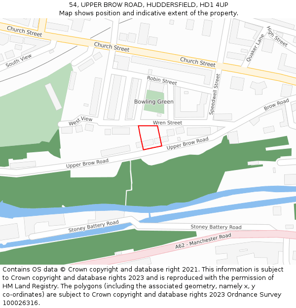 54, UPPER BROW ROAD, HUDDERSFIELD, HD1 4UP: Location map and indicative extent of plot