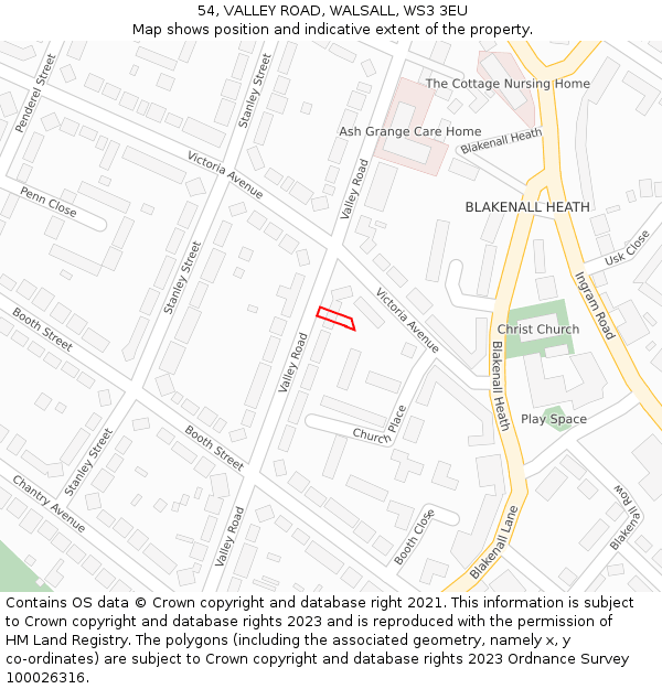 54, VALLEY ROAD, WALSALL, WS3 3EU: Location map and indicative extent of plot