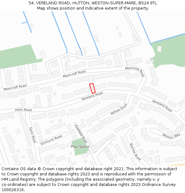 54, VERELAND ROAD, HUTTON, WESTON-SUPER-MARE, BS24 9TL: Location map and indicative extent of plot