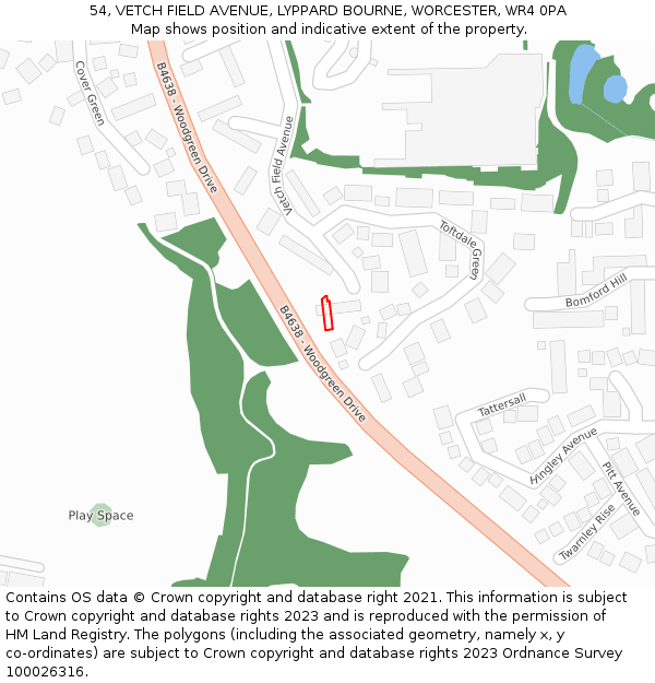 54, VETCH FIELD AVENUE, LYPPARD BOURNE, WORCESTER, WR4 0PA: Location map and indicative extent of plot