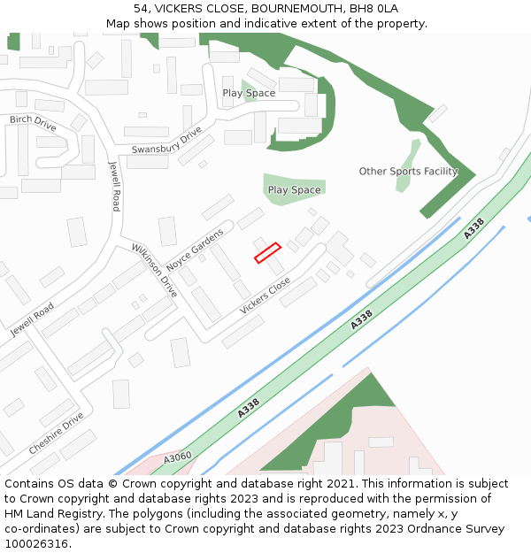 54, VICKERS CLOSE, BOURNEMOUTH, BH8 0LA: Location map and indicative extent of plot