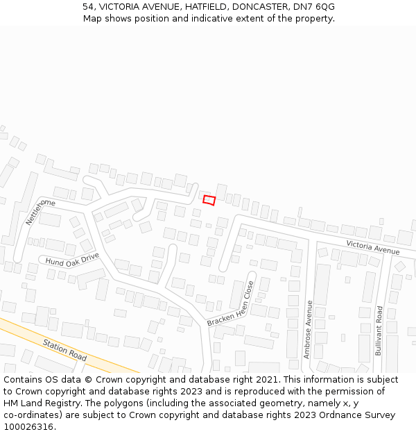 54, VICTORIA AVENUE, HATFIELD, DONCASTER, DN7 6QG: Location map and indicative extent of plot