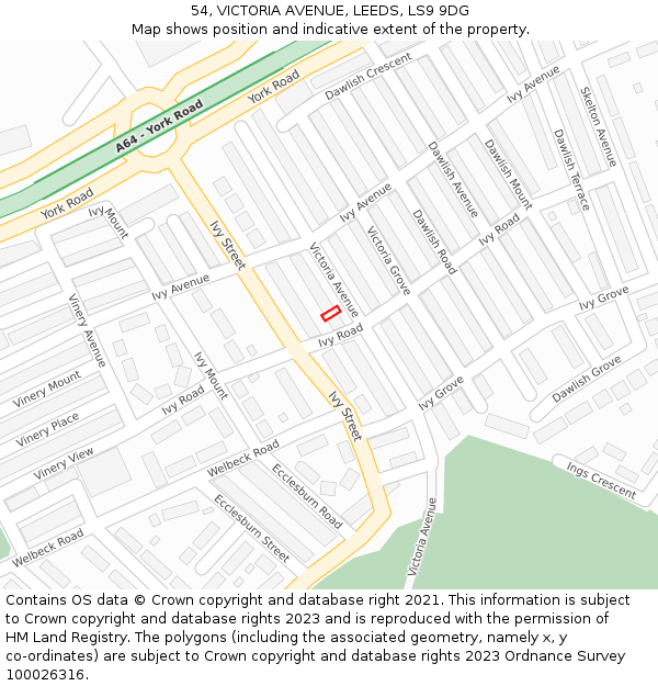 54, VICTORIA AVENUE, LEEDS, LS9 9DG: Location map and indicative extent of plot