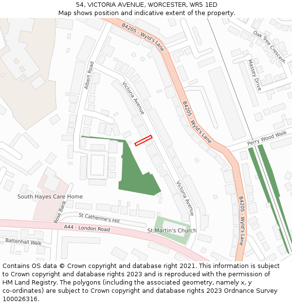 54, VICTORIA AVENUE, WORCESTER, WR5 1ED: Location map and indicative extent of plot