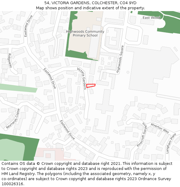 54, VICTORIA GARDENS, COLCHESTER, CO4 9YD: Location map and indicative extent of plot