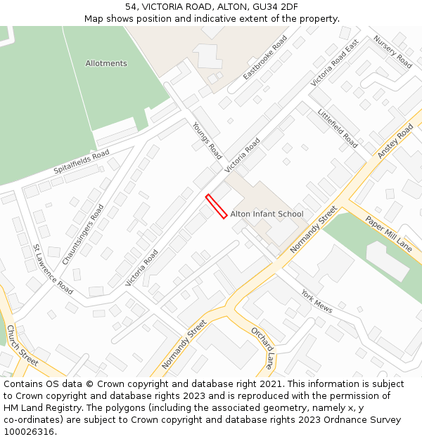 54, VICTORIA ROAD, ALTON, GU34 2DF: Location map and indicative extent of plot