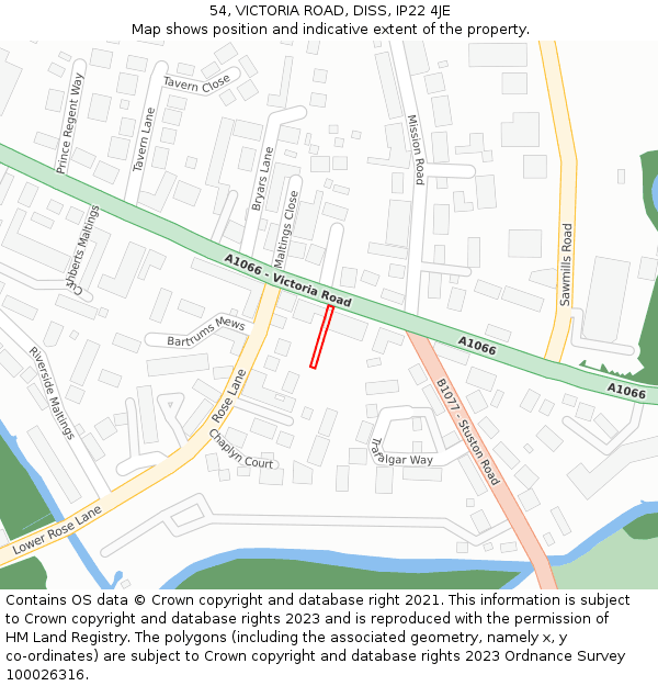 54, VICTORIA ROAD, DISS, IP22 4JE: Location map and indicative extent of plot