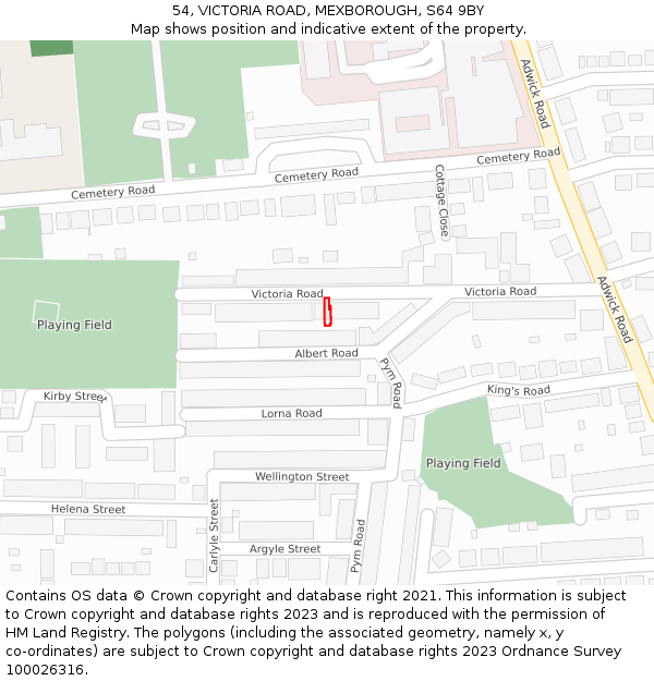 54, VICTORIA ROAD, MEXBOROUGH, S64 9BY: Location map and indicative extent of plot