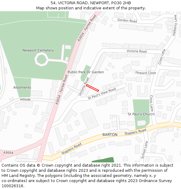 54, VICTORIA ROAD, NEWPORT, PO30 2HB: Location map and indicative extent of plot