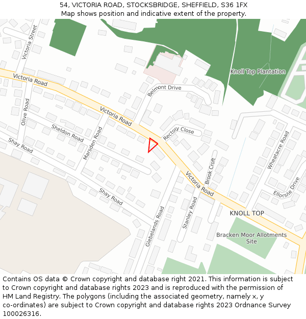 54, VICTORIA ROAD, STOCKSBRIDGE, SHEFFIELD, S36 1FX: Location map and indicative extent of plot