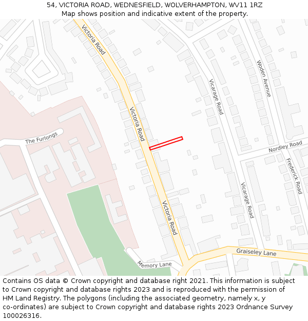 54, VICTORIA ROAD, WEDNESFIELD, WOLVERHAMPTON, WV11 1RZ: Location map and indicative extent of plot
