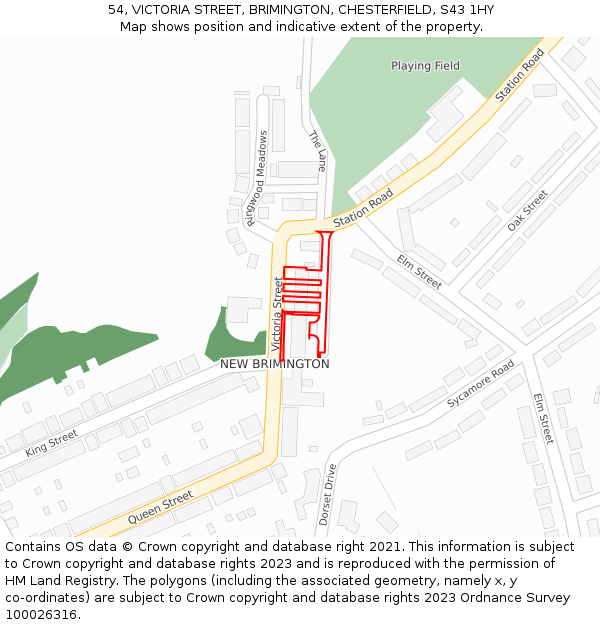54, VICTORIA STREET, BRIMINGTON, CHESTERFIELD, S43 1HY: Location map and indicative extent of plot