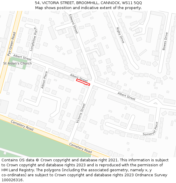 54, VICTORIA STREET, BROOMHILL, CANNOCK, WS11 5QQ: Location map and indicative extent of plot