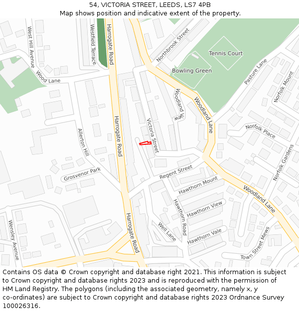 54, VICTORIA STREET, LEEDS, LS7 4PB: Location map and indicative extent of plot