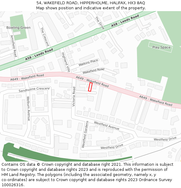 54, WAKEFIELD ROAD, HIPPERHOLME, HALIFAX, HX3 8AQ: Location map and indicative extent of plot