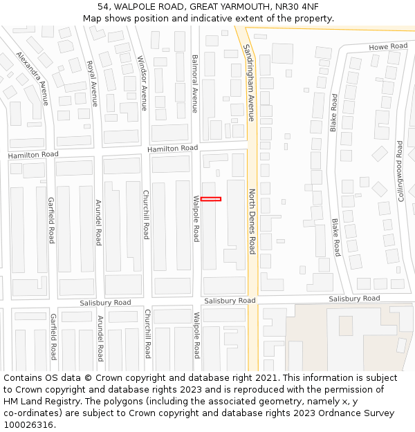 54, WALPOLE ROAD, GREAT YARMOUTH, NR30 4NF: Location map and indicative extent of plot