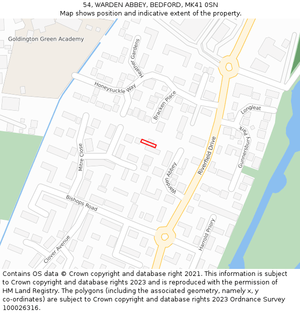 54, WARDEN ABBEY, BEDFORD, MK41 0SN: Location map and indicative extent of plot