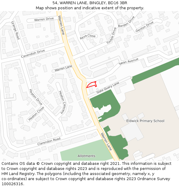 54, WARREN LANE, BINGLEY, BD16 3BR: Location map and indicative extent of plot