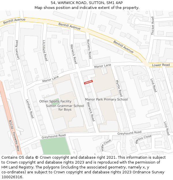 54, WARWICK ROAD, SUTTON, SM1 4AP: Location map and indicative extent of plot