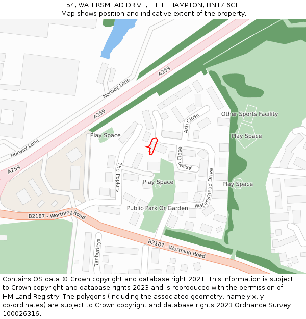 54, WATERSMEAD DRIVE, LITTLEHAMPTON, BN17 6GH: Location map and indicative extent of plot