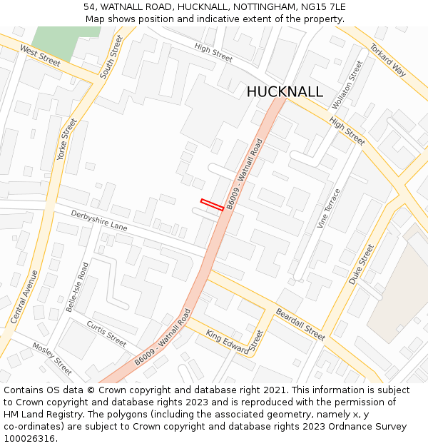 54, WATNALL ROAD, HUCKNALL, NOTTINGHAM, NG15 7LE: Location map and indicative extent of plot