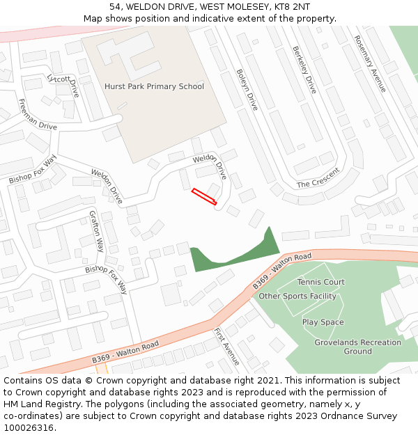 54, WELDON DRIVE, WEST MOLESEY, KT8 2NT: Location map and indicative extent of plot