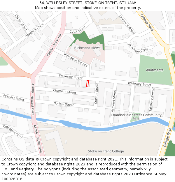 54, WELLESLEY STREET, STOKE-ON-TRENT, ST1 4NW: Location map and indicative extent of plot