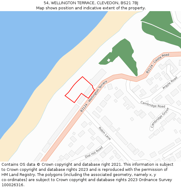 54, WELLINGTON TERRACE, CLEVEDON, BS21 7BJ: Location map and indicative extent of plot