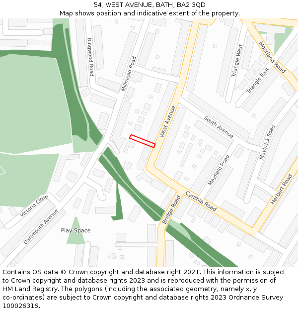 54, WEST AVENUE, BATH, BA2 3QD: Location map and indicative extent of plot