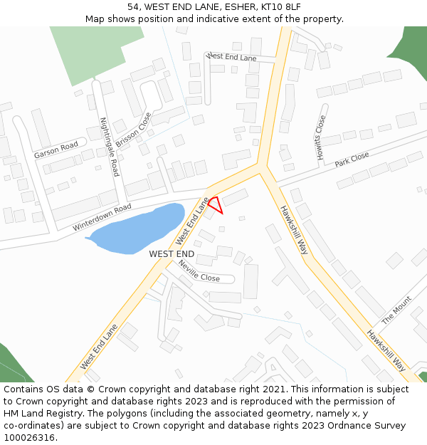 54, WEST END LANE, ESHER, KT10 8LF: Location map and indicative extent of plot