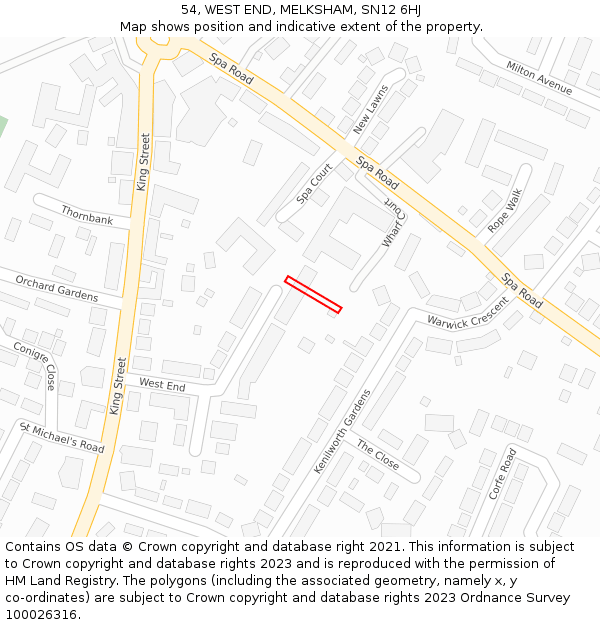54, WEST END, MELKSHAM, SN12 6HJ: Location map and indicative extent of plot