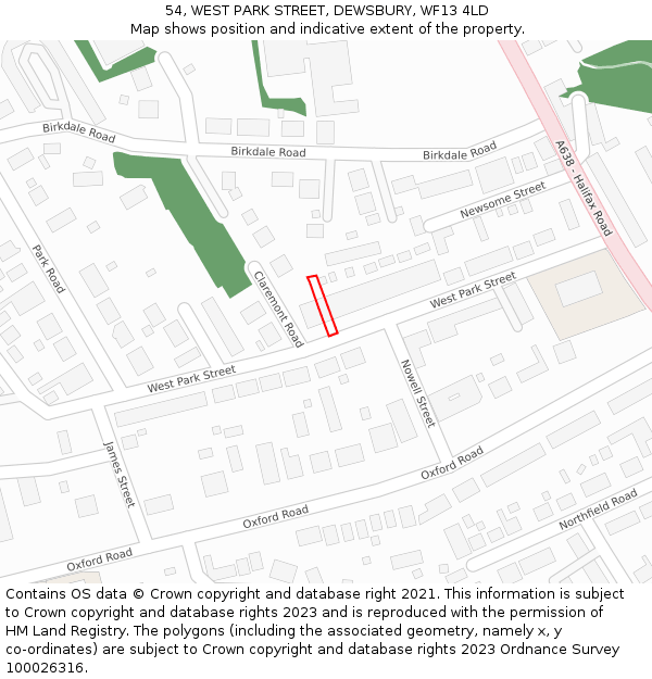 54, WEST PARK STREET, DEWSBURY, WF13 4LD: Location map and indicative extent of plot